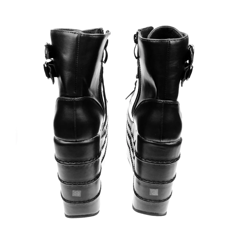 Women's Gothic High Wedge Heel Platform Shoes | Lace-Up Ankle Boots Pumps | Black & White | Sizes for Women image 3