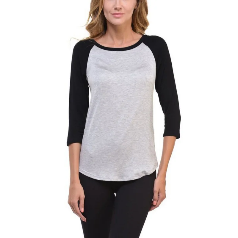 

Casual Women Hit Patchwork color split seven sleeve crew neck Female T-shirt 7 Colors