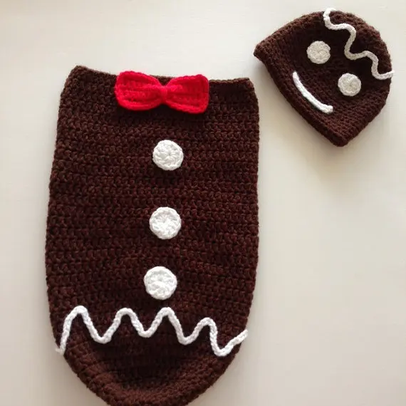 

Hand crocheted Gingerbread man cocoon and hat prop 0-3 months