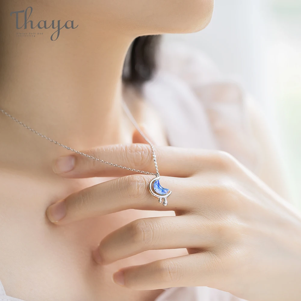 Thaya s925 Silver Water In The Moon Necklace Blue Moon Bohemia Women Choker Necklace for Women Jewelry Gift