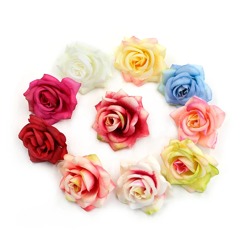 10pcs 6cm Artificial flower high quality Silk Rose Head Wedding Home Decoration DIY Flower Wall Scrapbook Gift Box