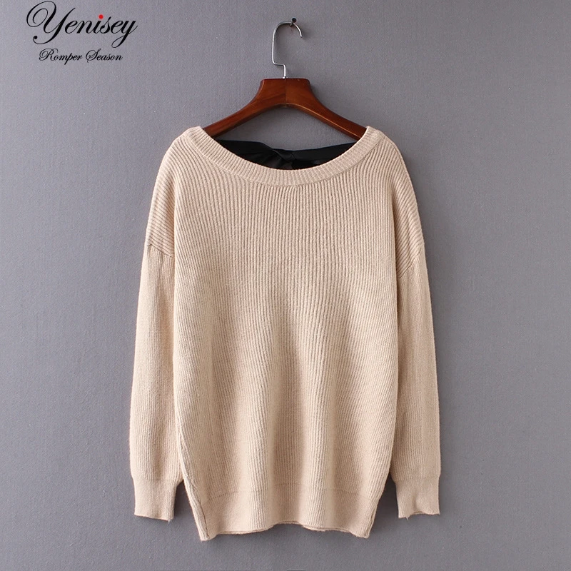 

S0930U9 autumn new han edition bowknot sweater WF117 spell color belt