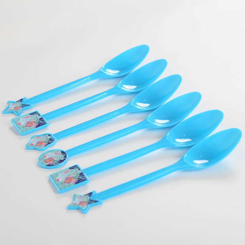 

6pcs Cartoon Mermaid Party Plastic Spoon Birthday Ocean Theme Sanitary Spoons Disposable Tableware Sets Party Decoration