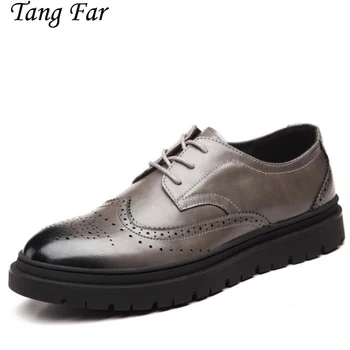 

2018 Spring New Men Leather Casual Shoes Solid Mens Leisure Breathable Sneakers Brogue Shoes High Quality