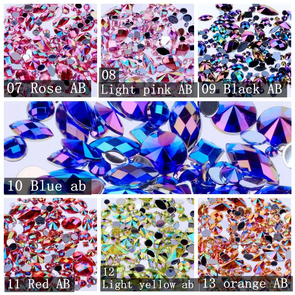 Variety of Shapes and Sizes and Many Colors for 15g a Bag About 300pcs Flat Back Acrylic Rhinestones Face Decorations Face Gems