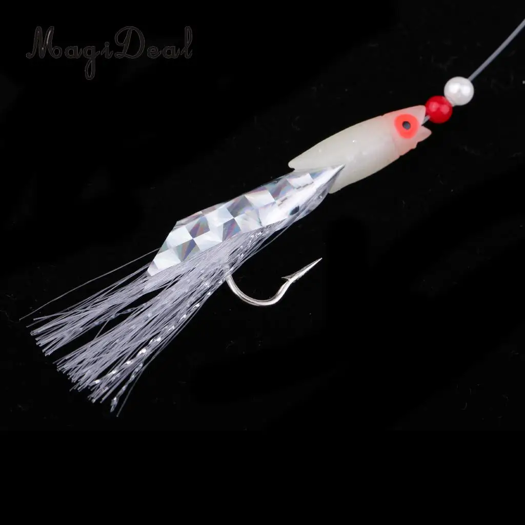 Saltwater Sea Fishing Rig Lures Fish Skin Flasher Sabiki Rig Crankbait with Luminous Bead and Hook 1/0