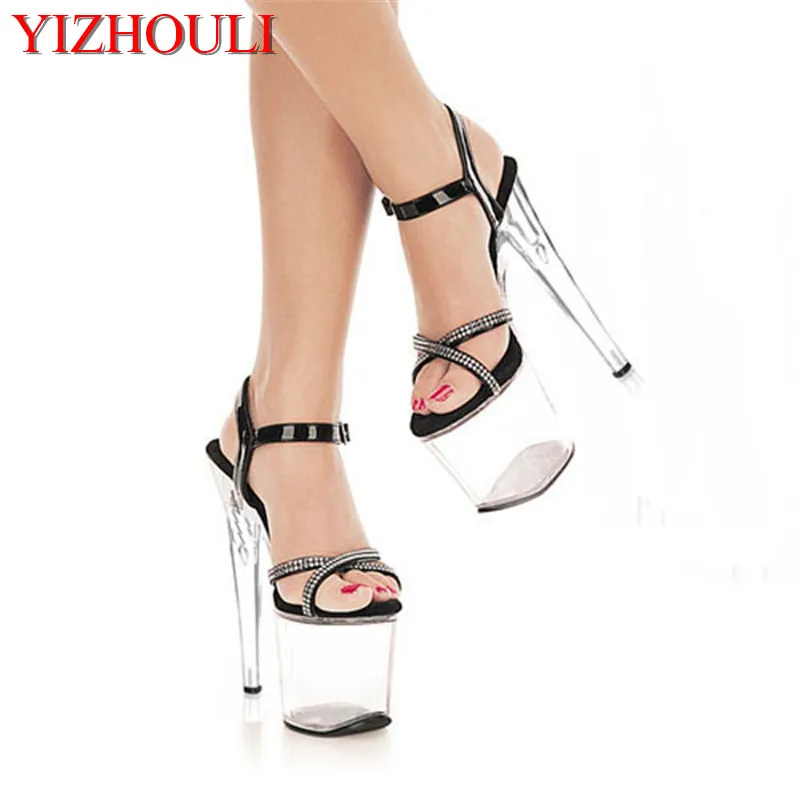 

20cm ultra high heels sandals silver paillette wedding shoes platform crystal shoes 8 inch sexy pole dancing clubbing Sandals