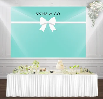 

HUAYI Custom Turquoise blue White bow photocall background birthday backdrop bridal shower Invitation banner photophone w-1811