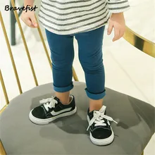Ins/новые штаны в Корейском стиле весенне-Осенние эластичные трикотажные джинсы для малышей от 6 до 24 месяцев женские штаны леггинсы для девочек детские узкие штаны