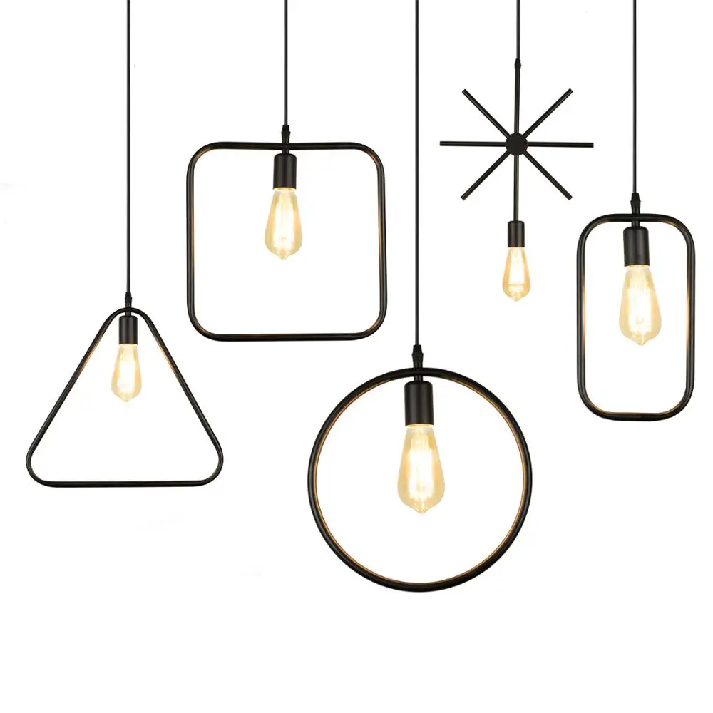 Modern black cage pendant lights iron minimalist retro Scandinavian loft pyramid pendant lamp metal Hanging Lamp E27 Indoor