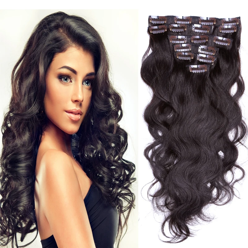Double Weft Clip In human hair extesnion 200g clip in body Wavy Human