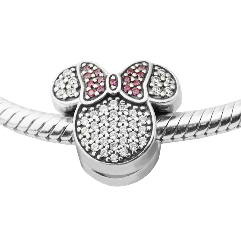 

Fits for Pandora Bracelet Mouse Ears Charms with Red Clear Cubic Zirconia 100% 925 Sterling Silver Beads Free Shipping