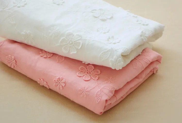 Розовый стерео вышивка кружево хлопок ткань кружево ткань белый 130 см DIY Кукла одежда юбка Материал RS1002