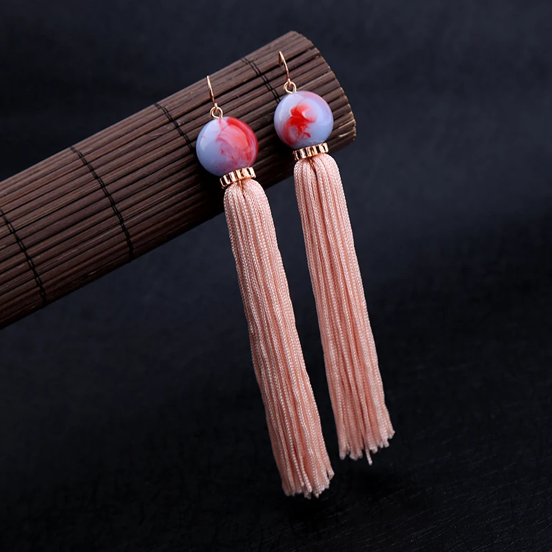 Розовые черные длинные серьги с бусинами и кисточками 2019 Aliexpress новые этнические