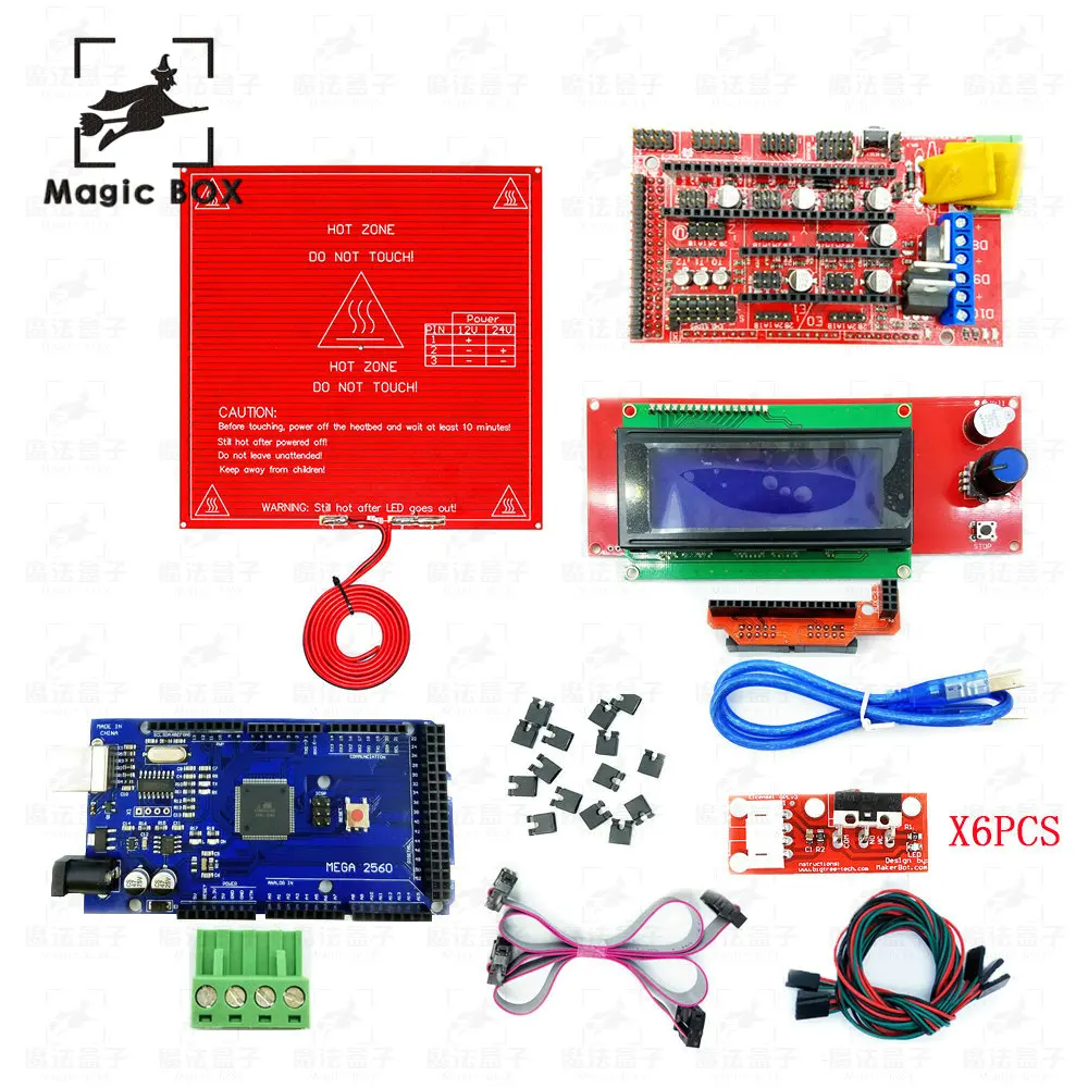 CNC 3D-принтеры Комплект деталей с подогревом MK2B + ПЛАТФОРМЫ 1,4 контроллер + ЖК-дисплей 2004 + 6x механический переключатель предела фиксатор +