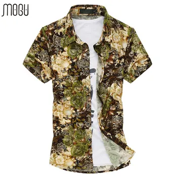 

MOGU Mens Dress Shirts Fashion Floral Short Sleeve Men's Shirt 2017 Summer New Printed Slim Fit Shirt Plus Size 7XL Men Shirts