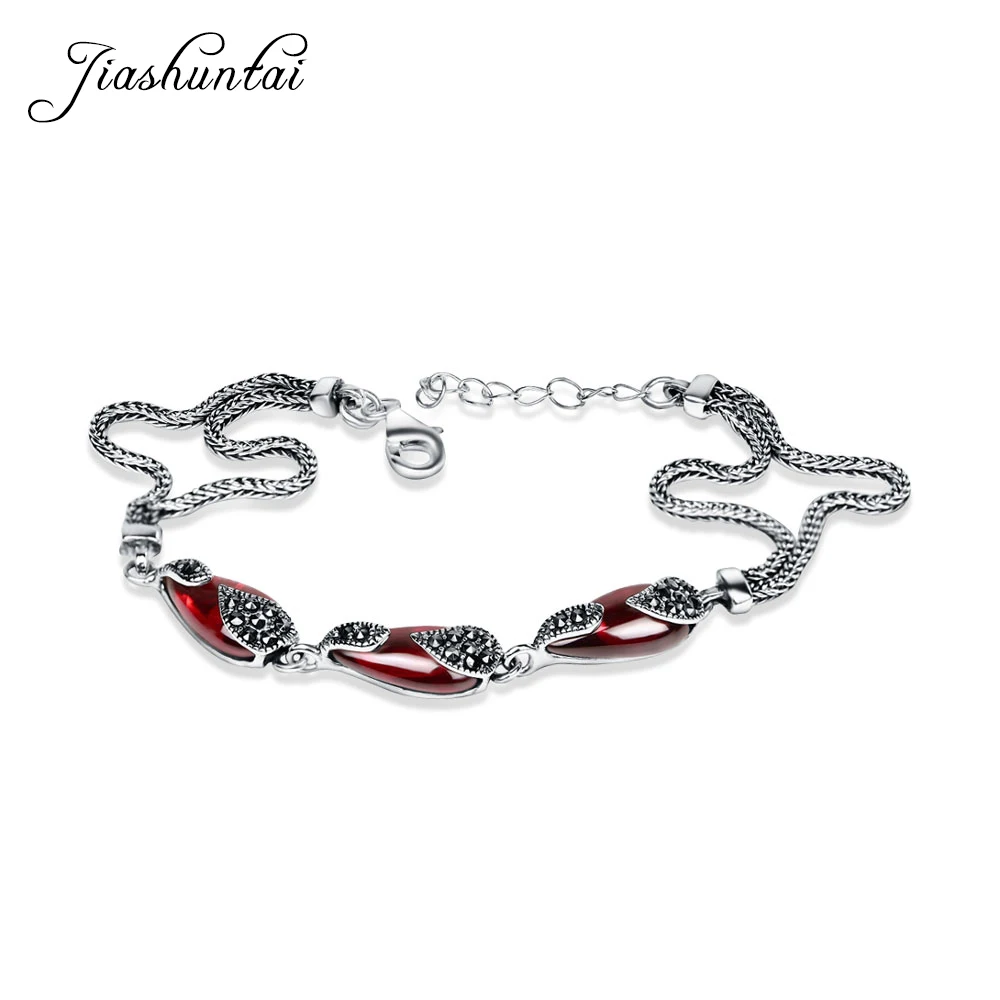 Kopen JIASHUNTAI Retro 100% 925 Sterling Zilveren Armbanden Voor Vrouwen Vintage Zilveren Sieraden Vrouwelijke