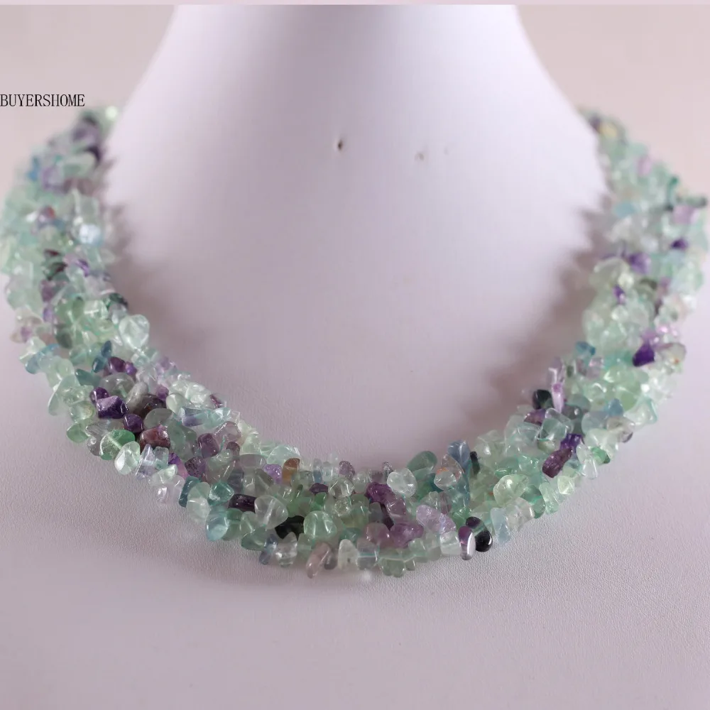 Jewelry 4X8MM Natural Fluorite Chip Beads Nylon Line Weave Necklace 18
