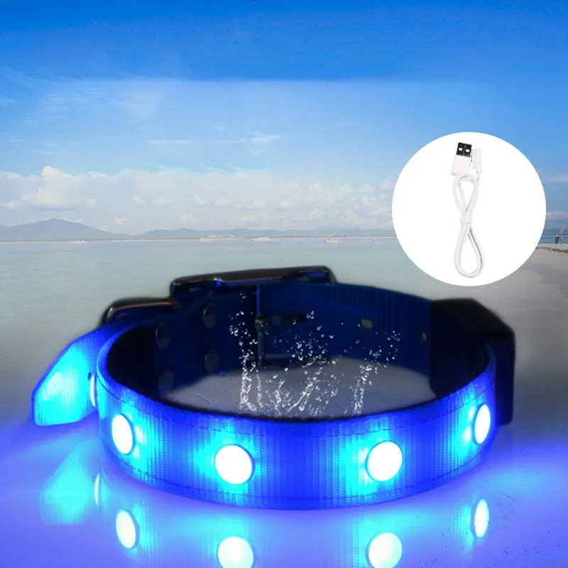 

Glowing LED Dog Collar USB Rechargeable Safe At Night Warn LED Dog Collar Adjustable Silicone Collar Cut to Resize Dog Supplies