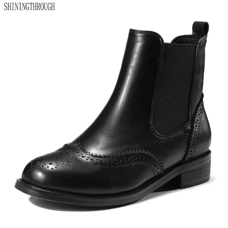 

Real Leather Women Shoes cow Leather Woman Ankle Boots Brogue Shoes Slip On Ladies Boots For Women Chelsea Boots size 41 42 43