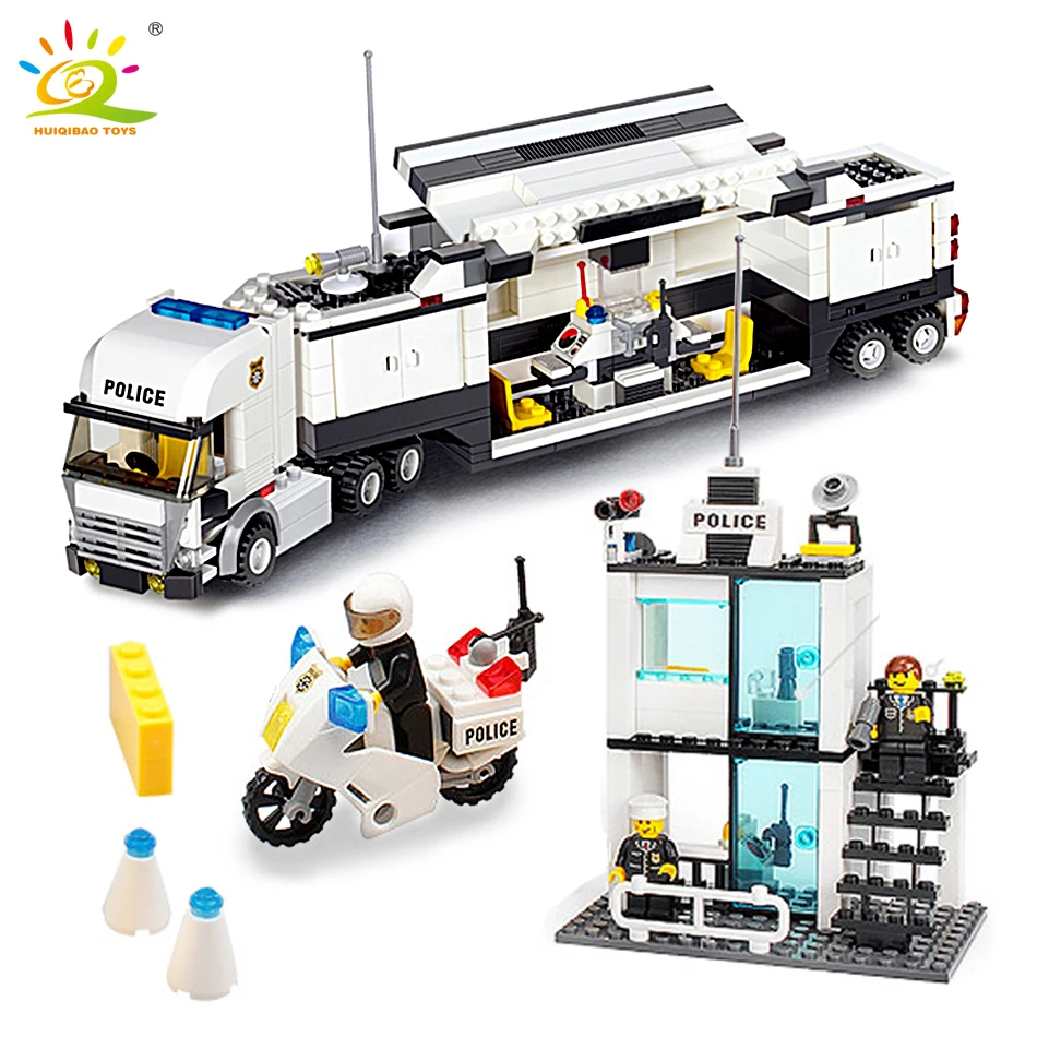 

HUIQIBAO Toys 511PCS Mobile Police Station Truck Building Blocks For Children Compatible City policeman figure DIY Bricks