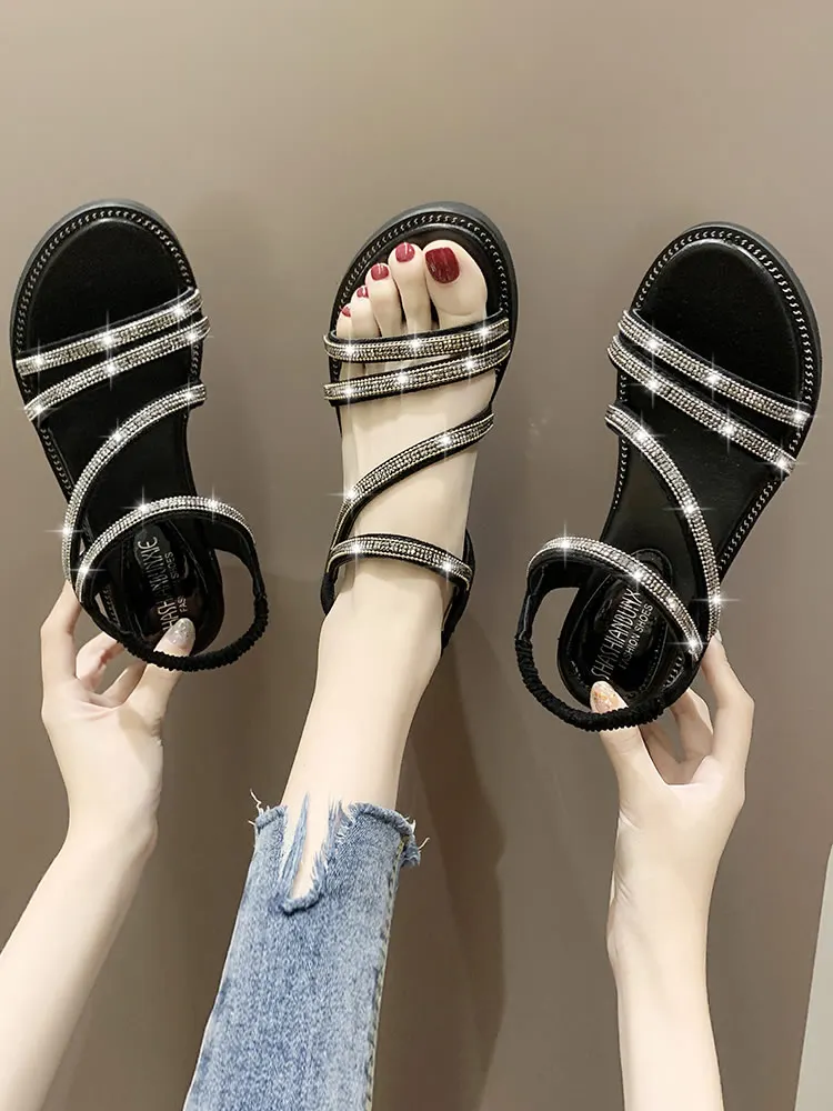 

Sandals female 2019 new summer wild ins tide women's shoes Roman shoes flat bottom slope with fairy wind women shoes shoes