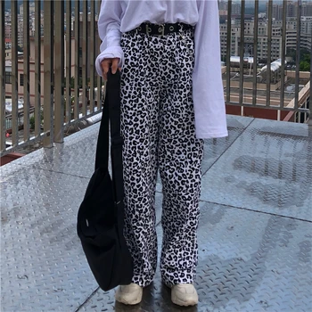 2020 Loose-Fit Animal Print Leopard Pants With Elastic Waist Women Hip Hop Pants Long Trousers Harajuku Streetwear animal pattern elastic waist trousers