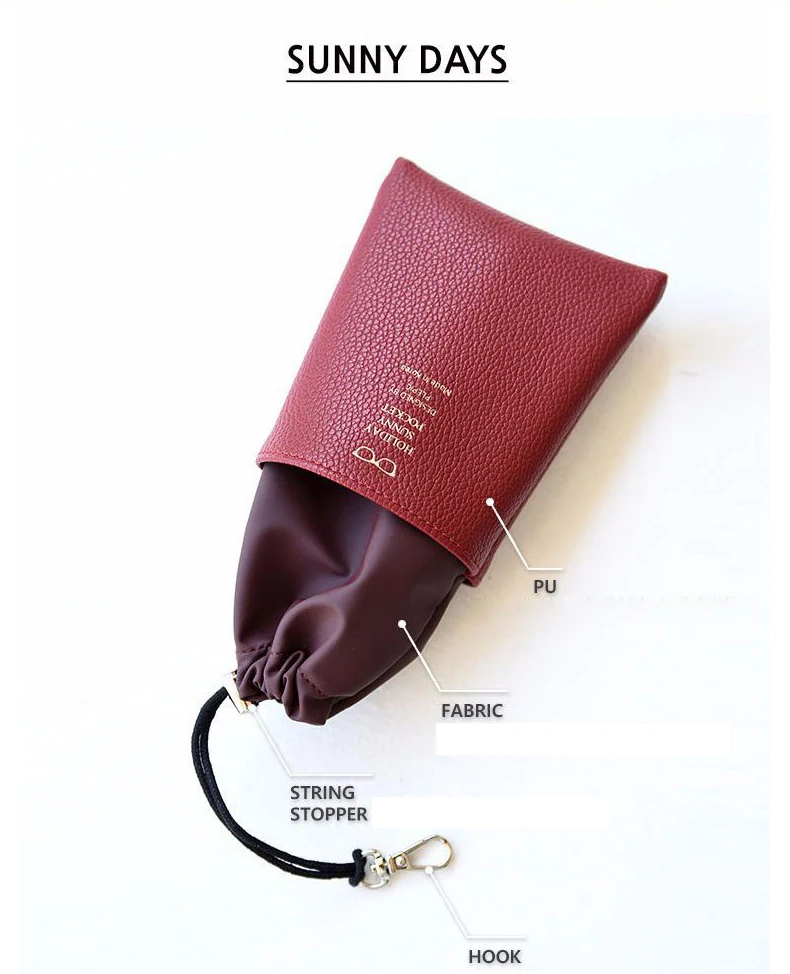 MINIMUM PU Rope Push-Pull Closure Sunglasses Bag Lightweight Waterproof Cloth Glasses Case Hook Waterproof Leather Box5