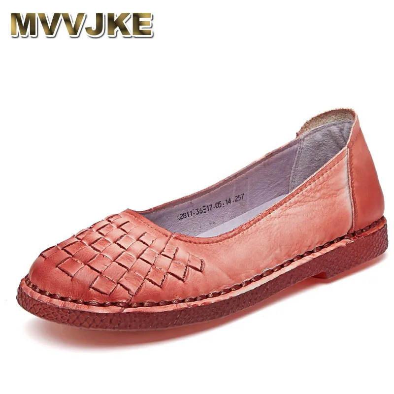

MVVJKE Genuine Leather Shoes Fashion Loafers Women Shoes Handmade Soft Comfortable Flat Weave Solid Casual Shoes Women Flats