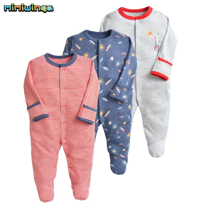 Mimiwinga Newborn Baby Clothes 100% Cotton Single-breasted Long Sleeve Clothing Spring Fall 2019 Toddler Infant Rompers 3pcs/lot | Детская