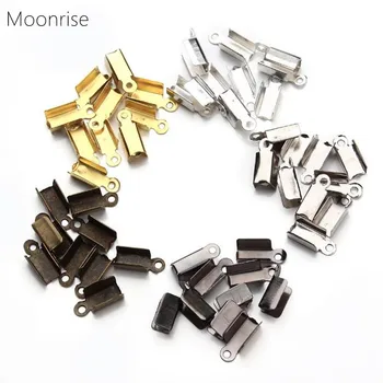 

100Pcs Leather End Clasps Caps Silver/Gold/ Bronze Fold Over Crimp Cord Ends Connector fastener For Jewelry Making Accessories