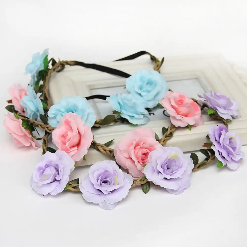 1 Pcs Bohemian Rose Flowers Hair Band Wedding Bride Floral Garland