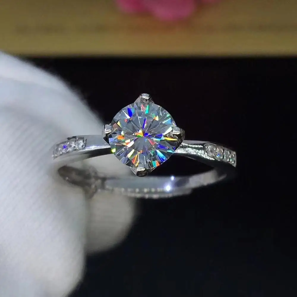 

Round Silver Moissanite Ring 1ct D VVS Luxury Moissanite Weding Ring for Women silver 925 ring