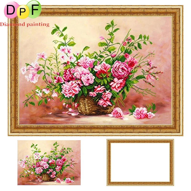 

DPF Framed Diamond Embroidery kits Rose round Diamond Painting Cross Stitch Needlework Rhinestone home Decor picture crafts