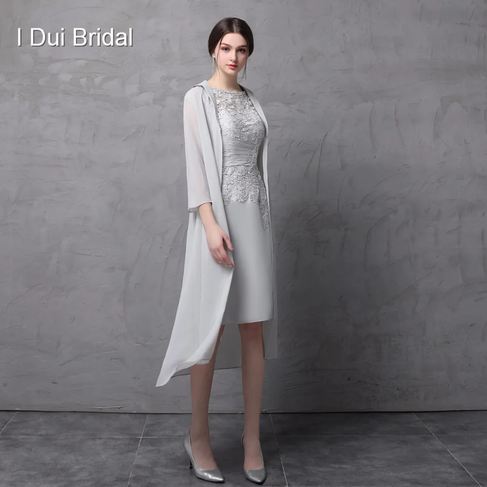 

Knee Length Two Piece Mother of the Bride Dress with Chiffon Jacket Wedding Guest Dress Formal Wear