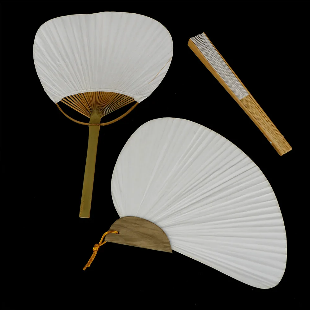  Sepwedd 50pcs White Paper Hand Fan White Bamboo