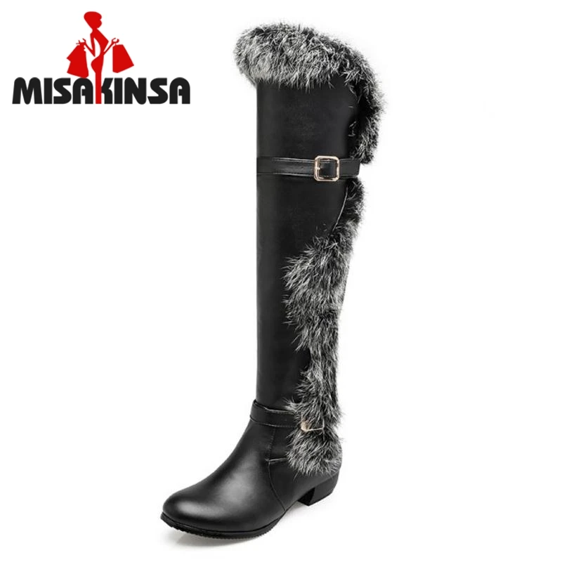 

Women Round Toe Flat Over Knee High Boots Woman Fashion Fur Botas Feminine Ladies Autumn Winter Shoes Footwear Size 34-44