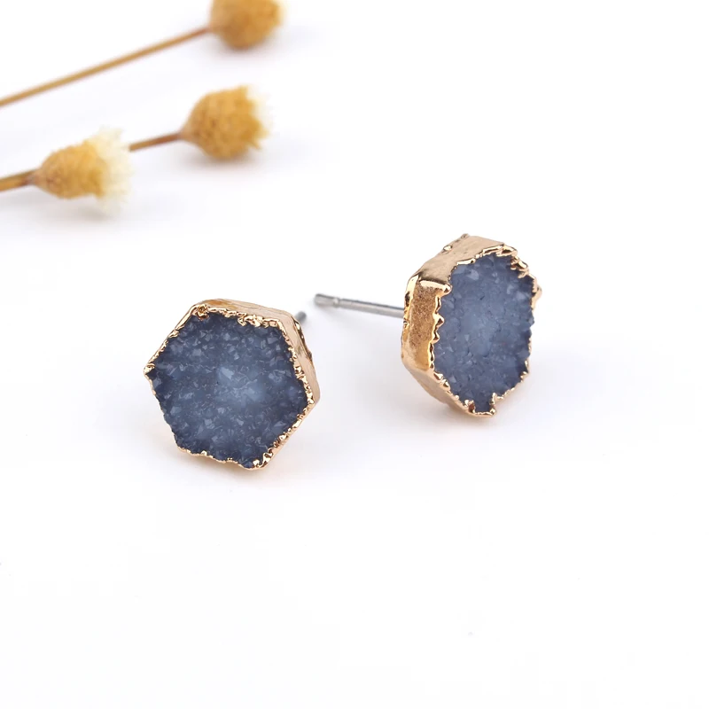 

Dayoff Female Pierced Slopes Hexagon Earings For Women Jewelry Trendy Resin Small Stud Earrings Earstud Gift Bohemia Earings