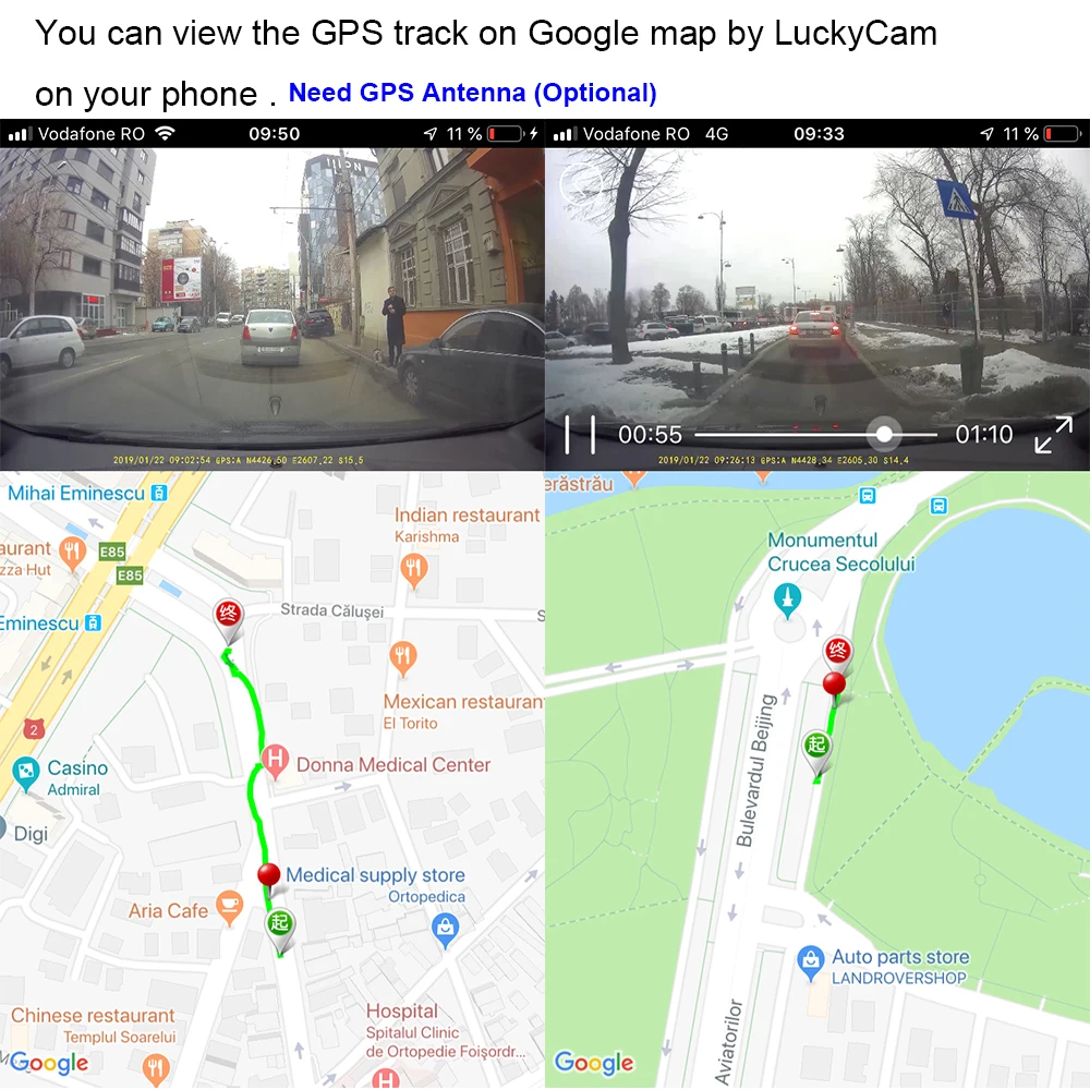 Автомобильный видеорегистратор JOOYFACT A7H ночного видения 1080P Novatek 96672 IMX307 WiFi