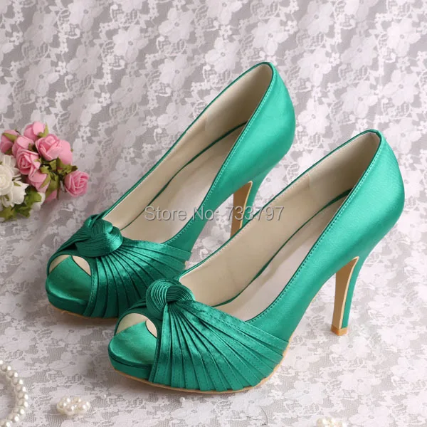 20 Colors Brand Name Spring High Heels Wedding Shoes Green SatinParty Pumps Open Toe