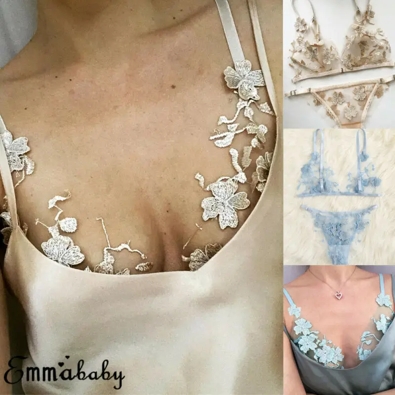 

Sexy Lingerie Set Embroidery Women Floral Lace Sheer Super Push Up Bralette Bra Set Panties Underwear Female Bra Brief Sets