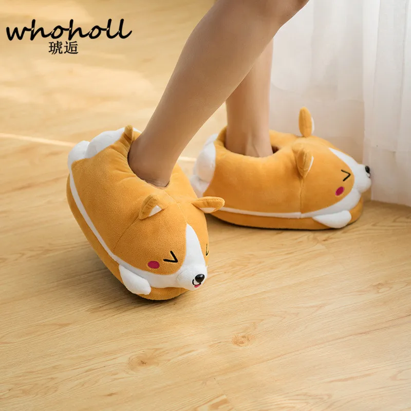 Homen Тапочки женские зимние плюшевые шлепанцы Corgi теплые домашние туфли для пола