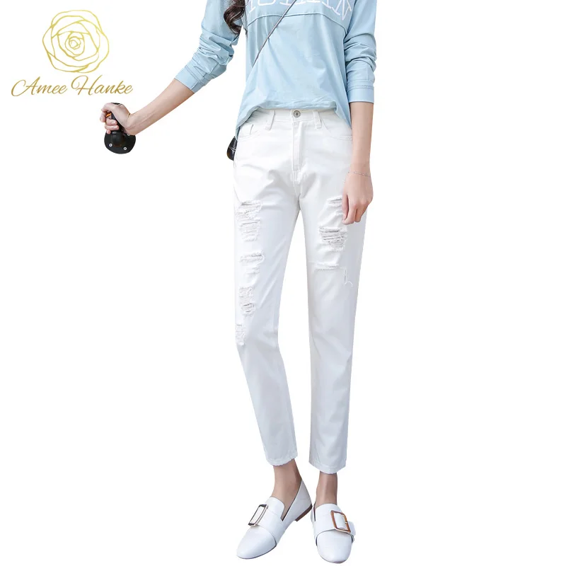 White Ripped Jeans Woman Plus Size Jean 25 32 With Mid Waist Boyfriend Jeans For Woman