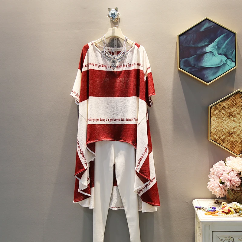 

[EWQ] 2019 Summer New Pattern Office Lady Style Loose Striped Pattern Short Sleeve Irregular Length Round Collar Dress AF743