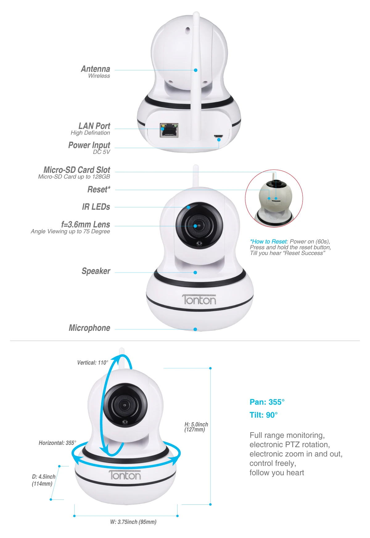 Tonton 1080P Беспроводная IP камера, домашняя камера видеонаблюдения, WiFi камера, двухсторонняя аудио камера видеонаблюдения, детский монитор YCC365