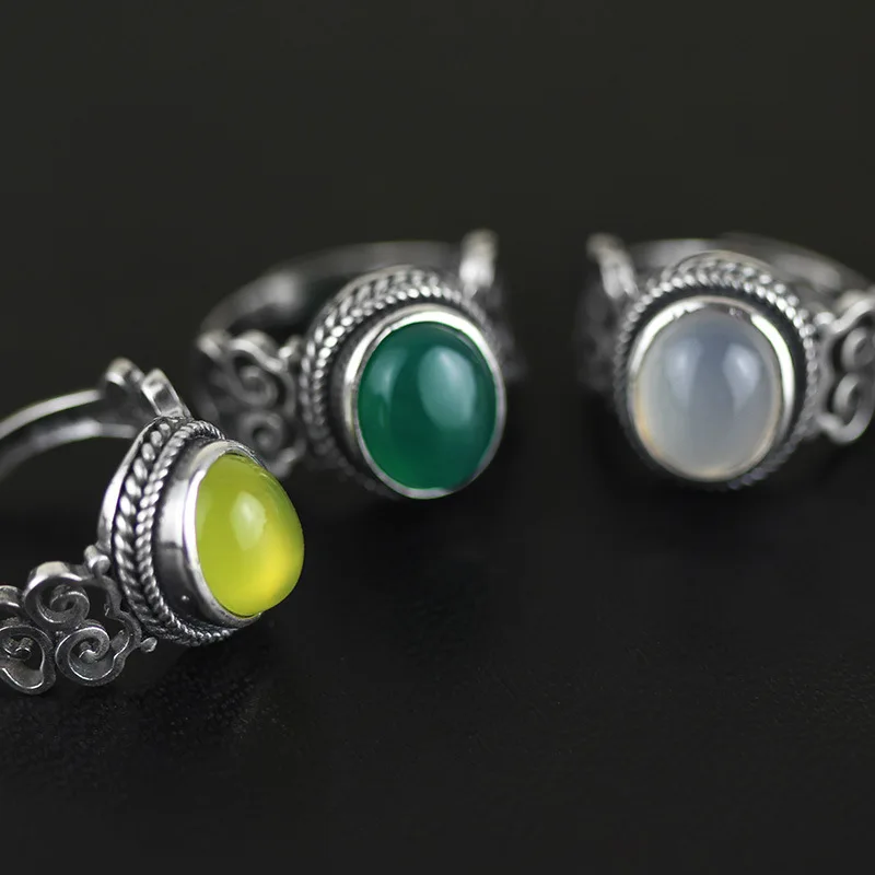

ACECARE Fashion chalcedony mosaic 925 sterling silver ring original multi-color chalcedony women's hand-decorated female 2019