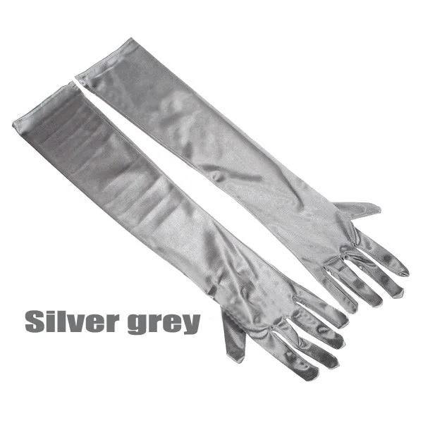 Атласные опера 2" налокотники Бурлеск женские Вечерние перчатки сексуальные привлекательные перчатки 17 цветов - Цвет: silver grey