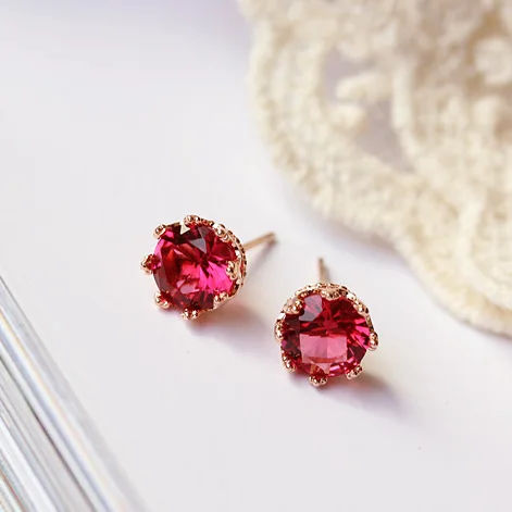 Top Quality Sweet Cute 8mm 2ct Crown Shaped Red Green Round Cz Stone Top Quality Sweet Cute 8mm 2ct Crown Shaped Red Green Round Cz Stone Earrings Rose Gold Color Kids Children Jewelry In Stud From