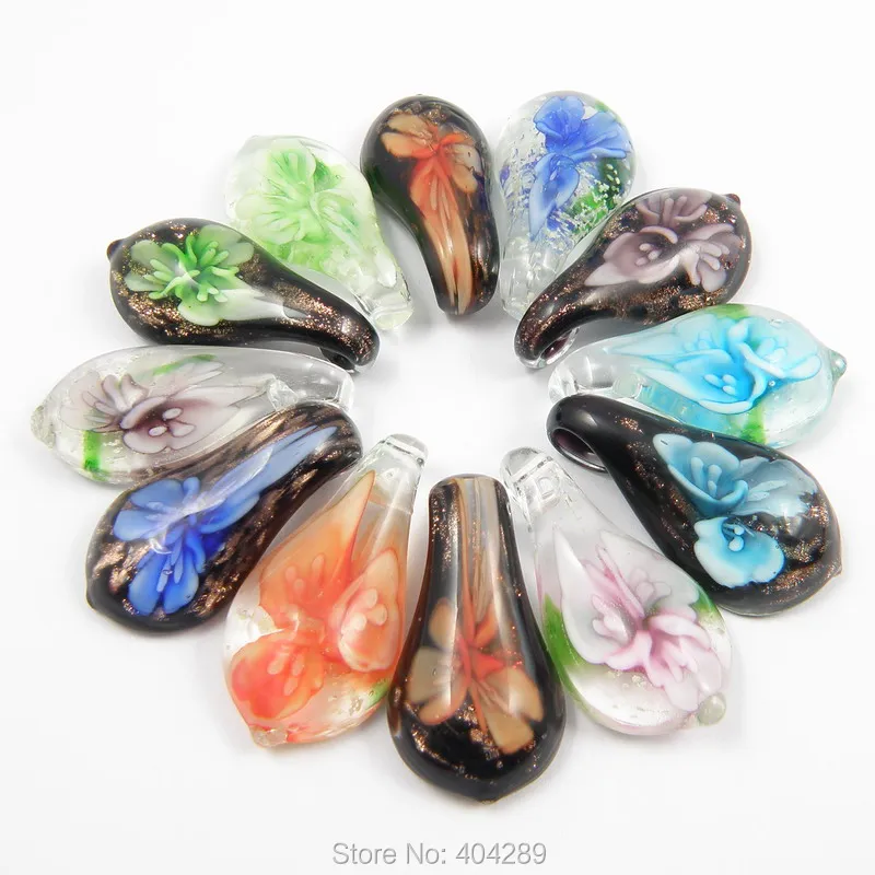 

Wholesale 12pcs/lot Flower Noctilucent Lampwork Glass Pendants Drop Murano Glass Charms for Necklace Earrings