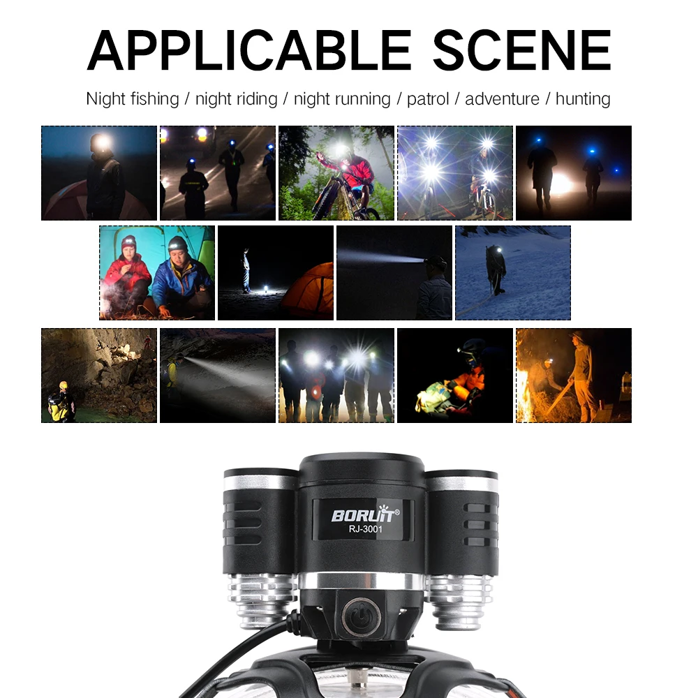 BORUIT 6000Lm 3x XML T6 LED 18650 Battery Headlight Headlamp Head Lamp Flashlight Torch Camping Fishing Cycling Rock Climbing (9)